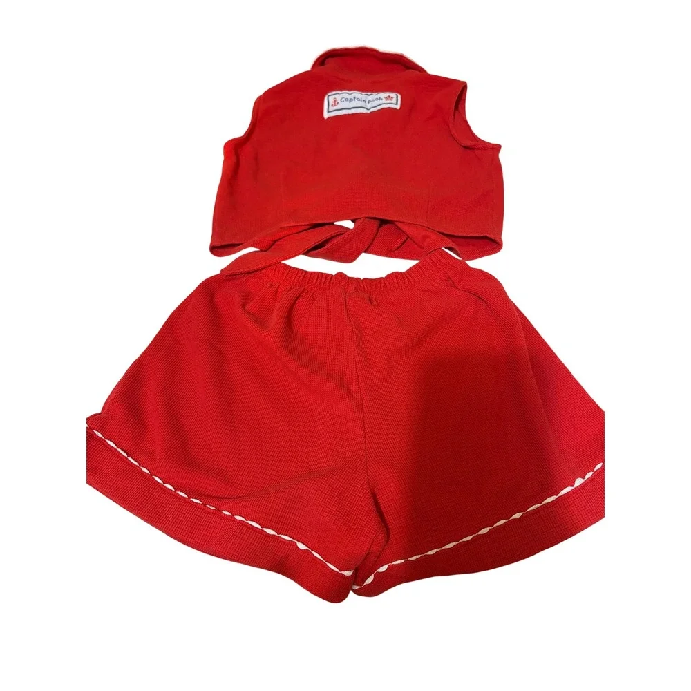 Vintage Disney Winnie the Pooh Red Waffle Knit Shorts Set Captain Pooh Kids 6